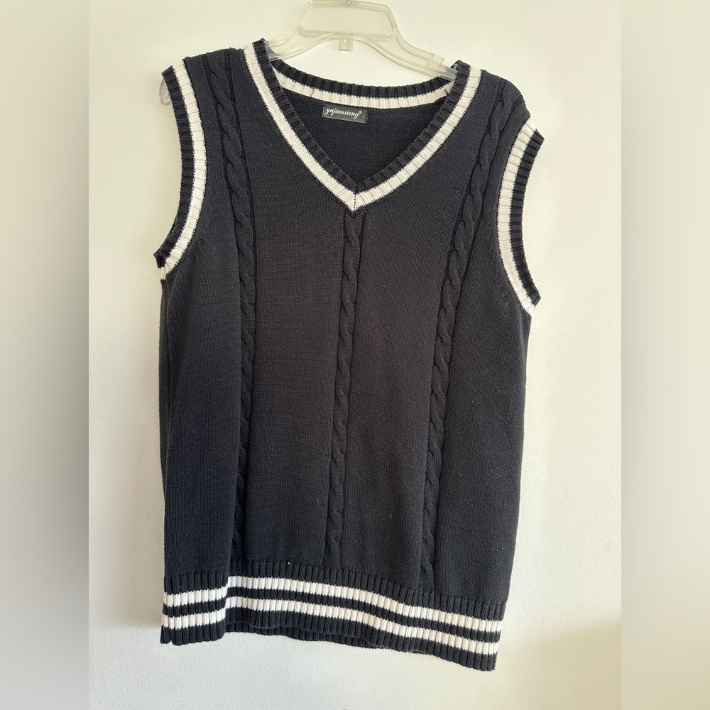 Black and White V-Neck Sweater Vest